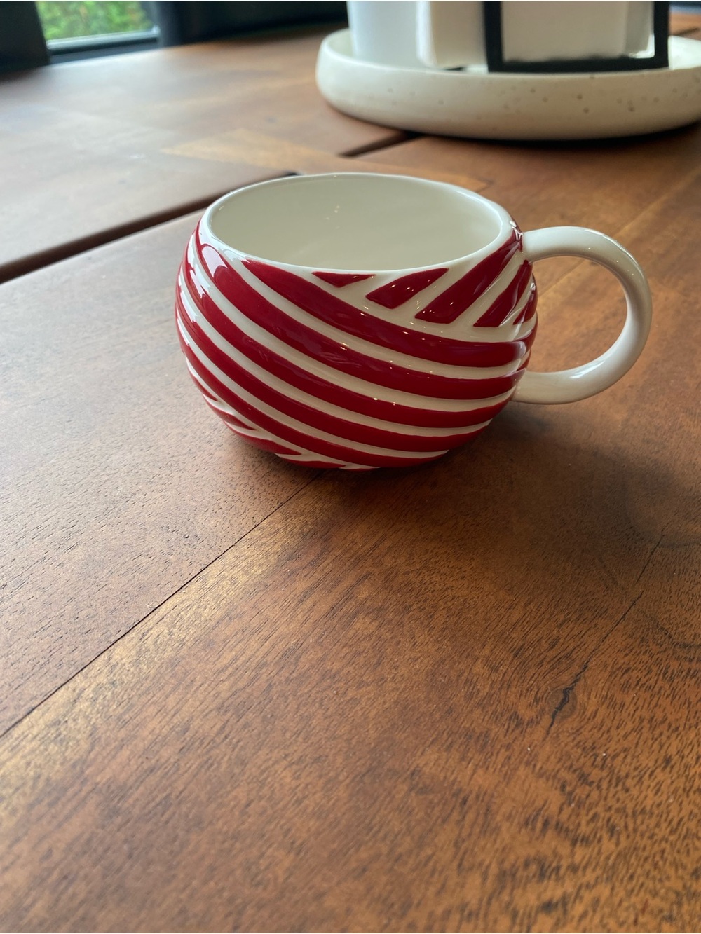 Starbucks Red and White Striped Round Ceramic Mug